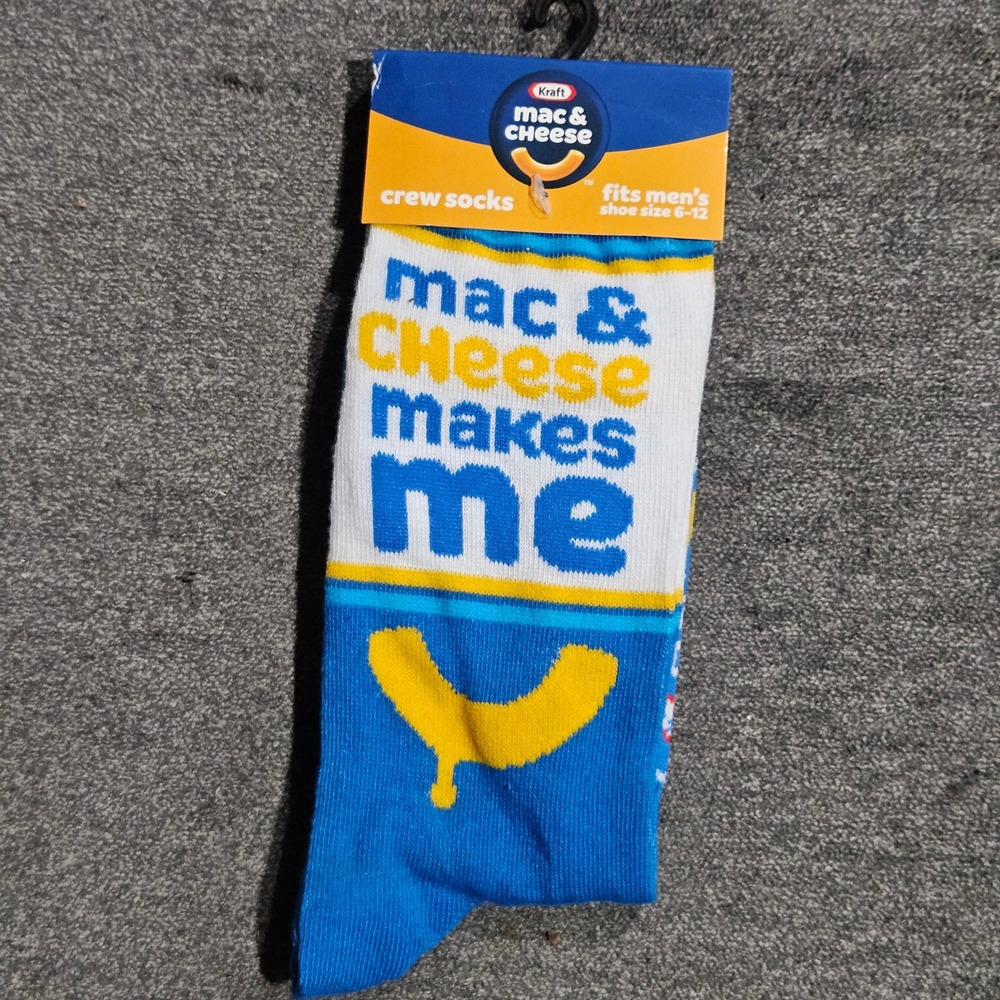 Kraft Mac & Cheese Mens Crew Socks Blue Yellow Novelty Food Size 6-12